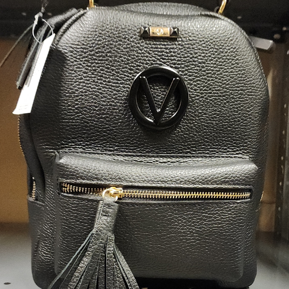 Valentino Black Leather Backpack with Textured Finish